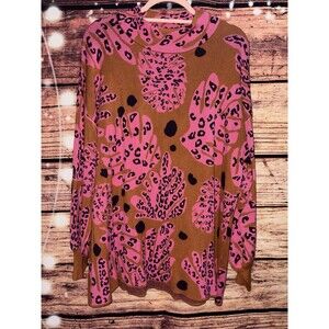 Fate Dance Around It Mixed Print Sweater plus size 1X Bold Expressive Happy pink